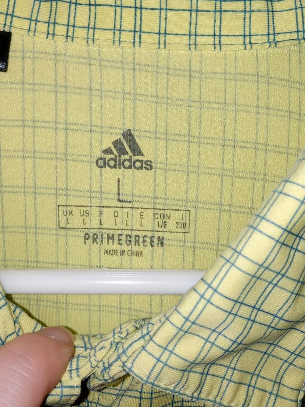Adidas Golf Polo Shirt Mens L Yellow Blue Plaid The Legends Primegreen Shirt